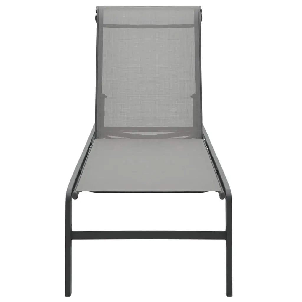 Sun Loungers Set 2 pcs Outdoor Garden Patio Lounger Adjustable Backrest Grey Textilene