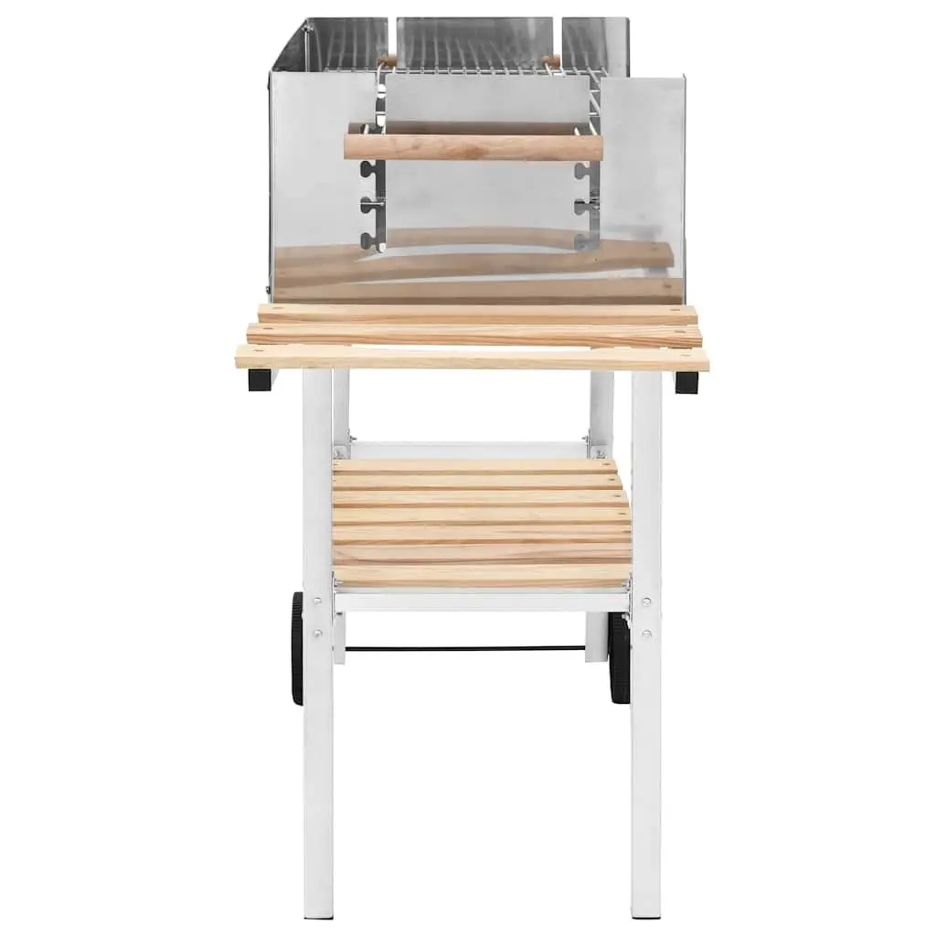 XXL Trolley Charcoal BBQ Grill Outdoor Cooking Silver Stainless Steel 2 Shelves