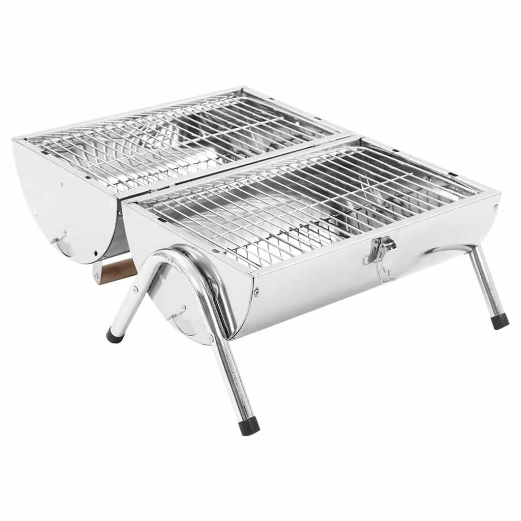 Portable Tabletop Charcoal BBQ Grill Double Cooking Grids Silver