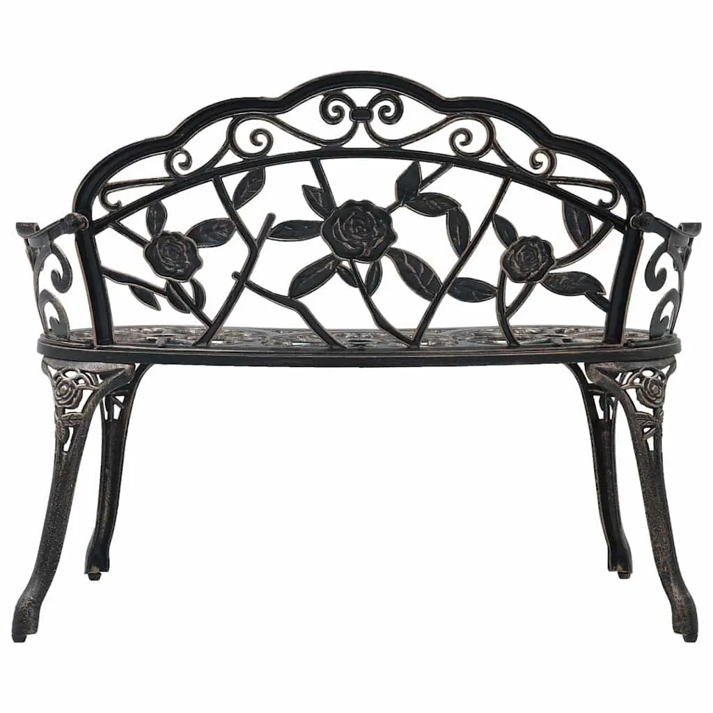 Outdoor Bench Garden Seating 100cm Brown Cast Aluminium