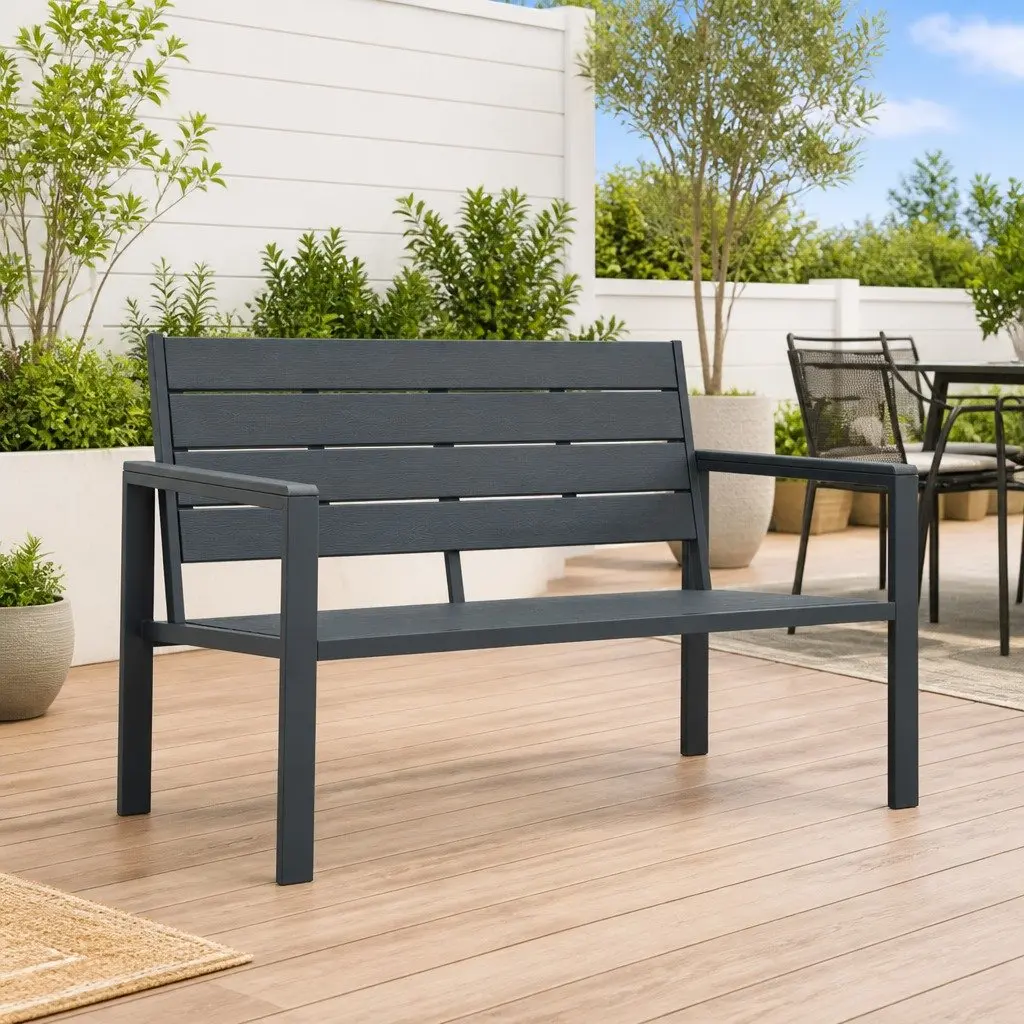 Outdoor Garden Bench 120cm Grey Wood Look Weather Resistant Seating Furniture