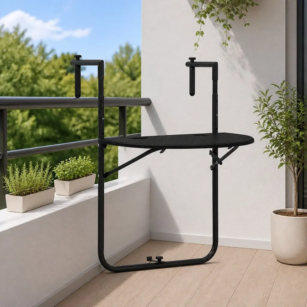 Hanging Balcony Table with Adjustable Height in Black
