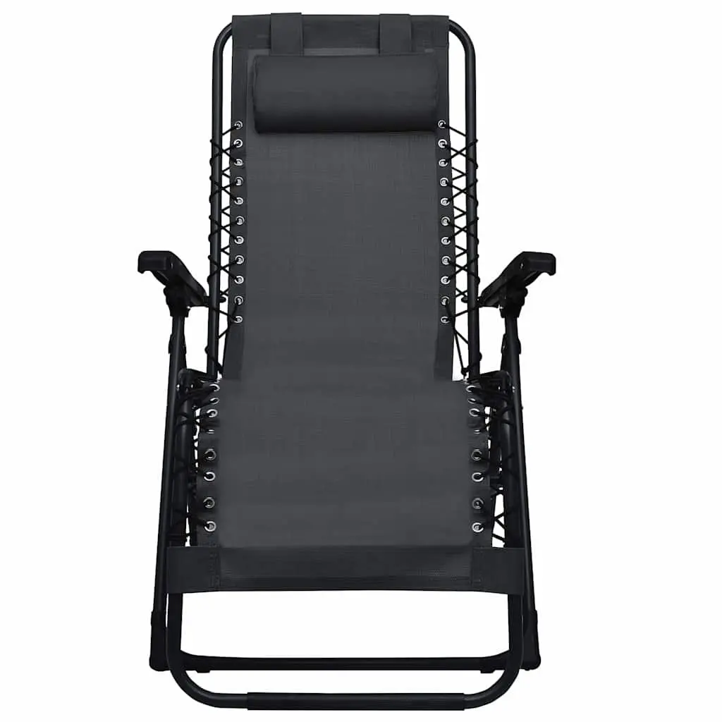 Black Textilene Folding Deck Chair for Relaxation