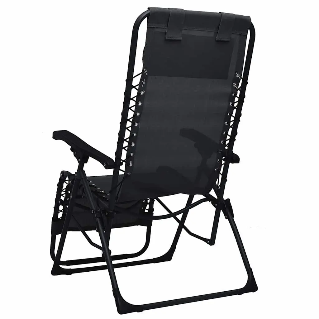Black Textilene Folding Deck Chair for Relaxation