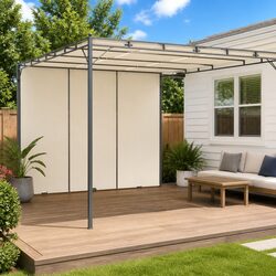 Reliable Cream Gazebo: Practical Outdoor Shelter 4x3x2.25m