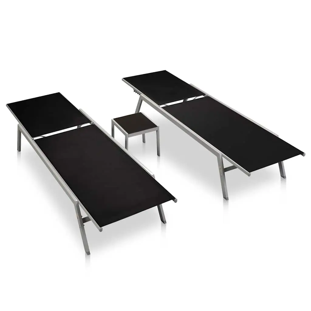 Sun Loungers Set 2 pcs Steel Frame Textilene Garden Outdoor Furniture Black