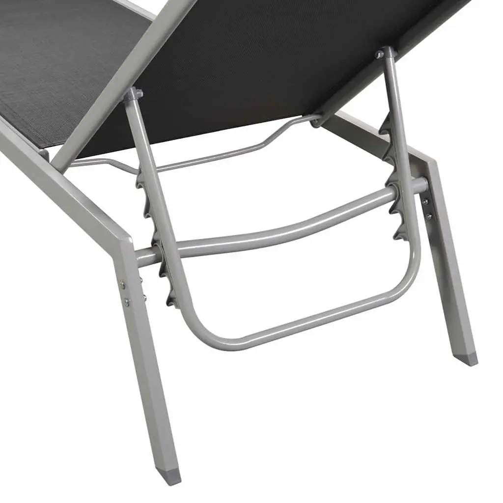 Sun Loungers Set 2 pcs Steel Frame Textilene Garden Outdoor Furniture Black