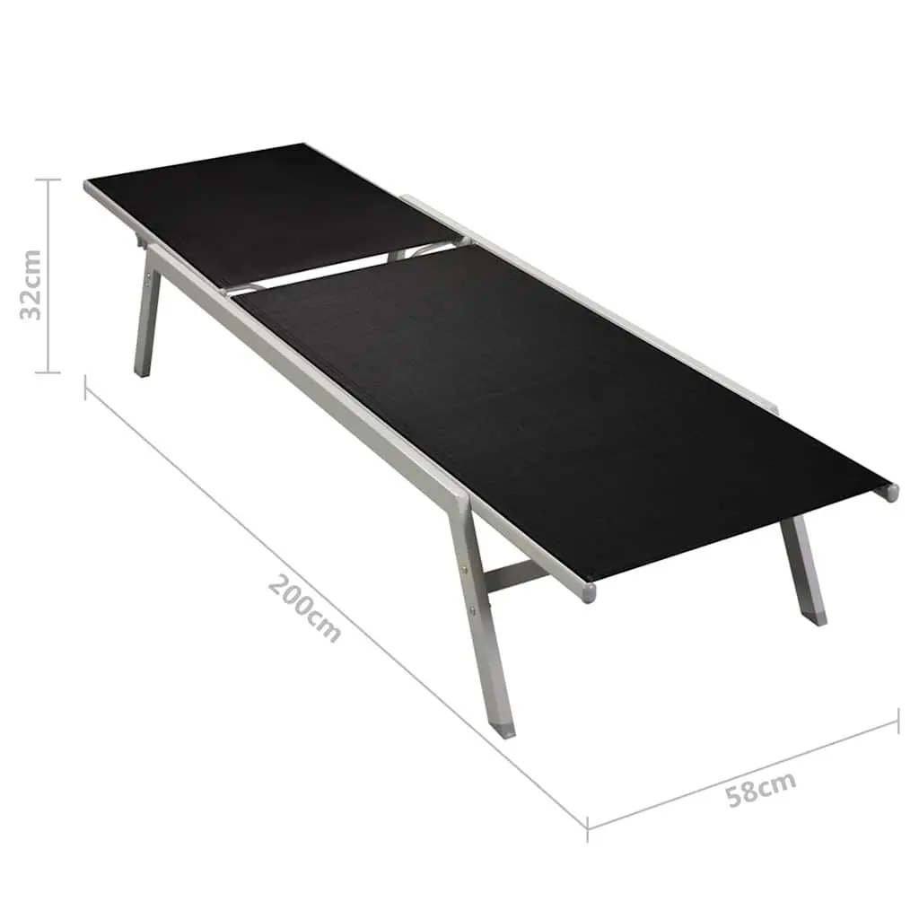 Sun Loungers Set 2 pcs Steel Frame Textilene Garden Outdoor Furniture Black
