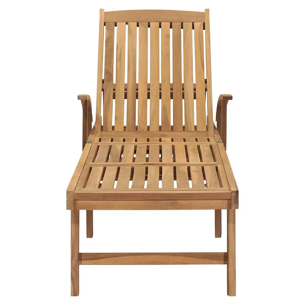 Sun Lounger Teak Wood Outdoor Garden Daybed Adjustable Backrest Wheels Patio