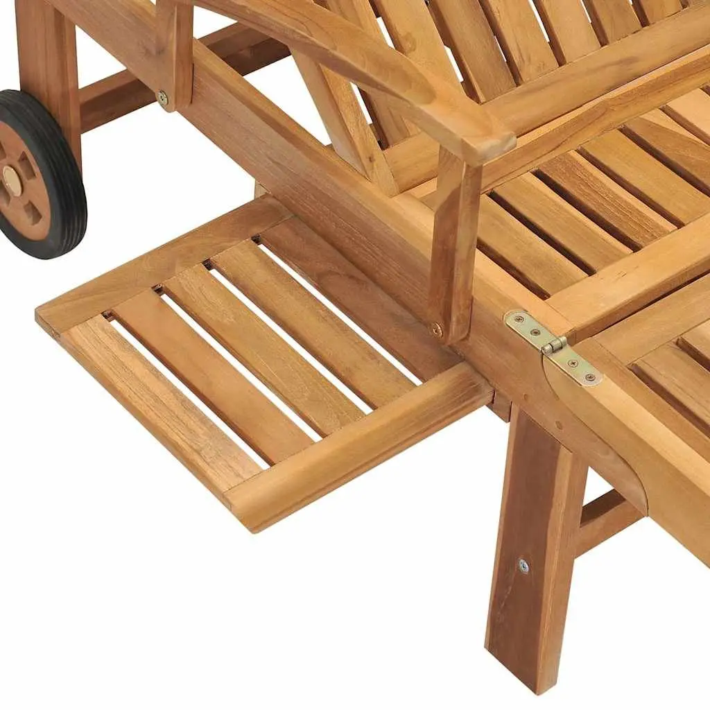 Sun Lounger Teak Wood Outdoor Garden Daybed Adjustable Backrest Wheels Patio