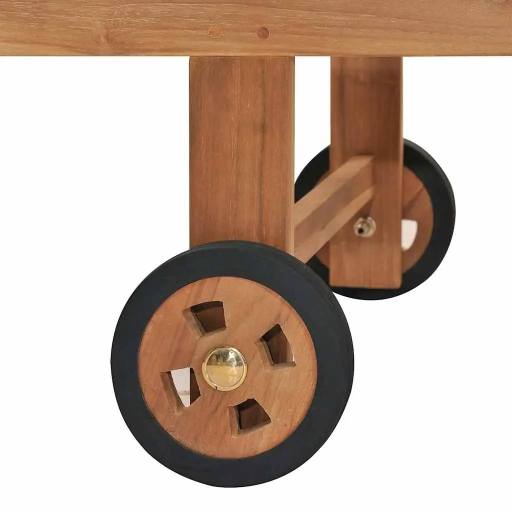 Sun Lounger Teak Wood Outdoor Garden Daybed Adjustable Backrest Wheels Patio