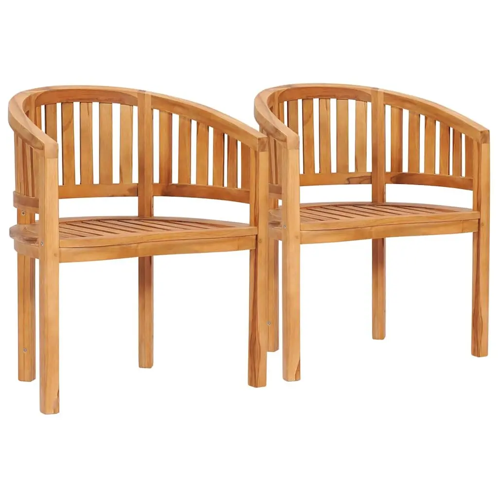 Banana Outdoor Chairs Garden Patio Seating 2 Piece Brown Teak Hardwood