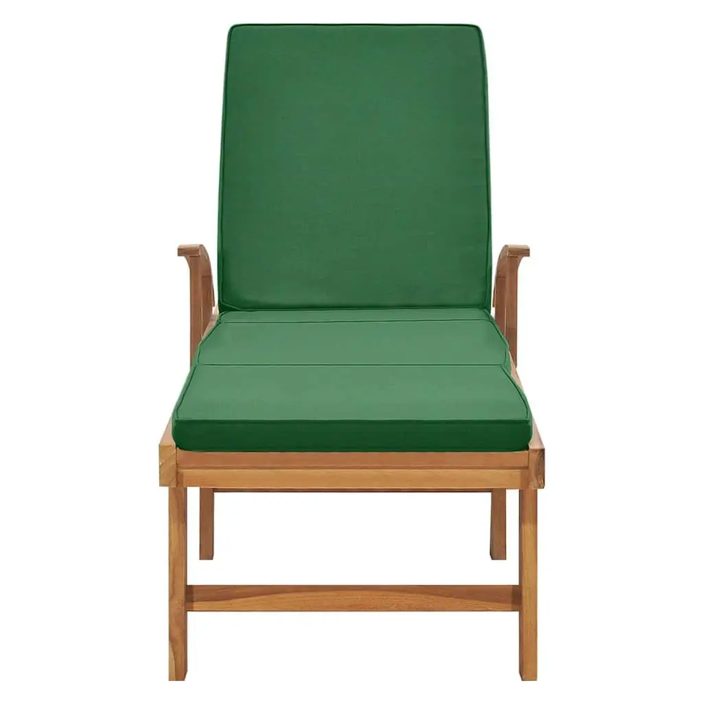 Sun Lounger Teak Wood Outdoor Garden Patio Deck Chair Adjustable Backrest Cushion Green