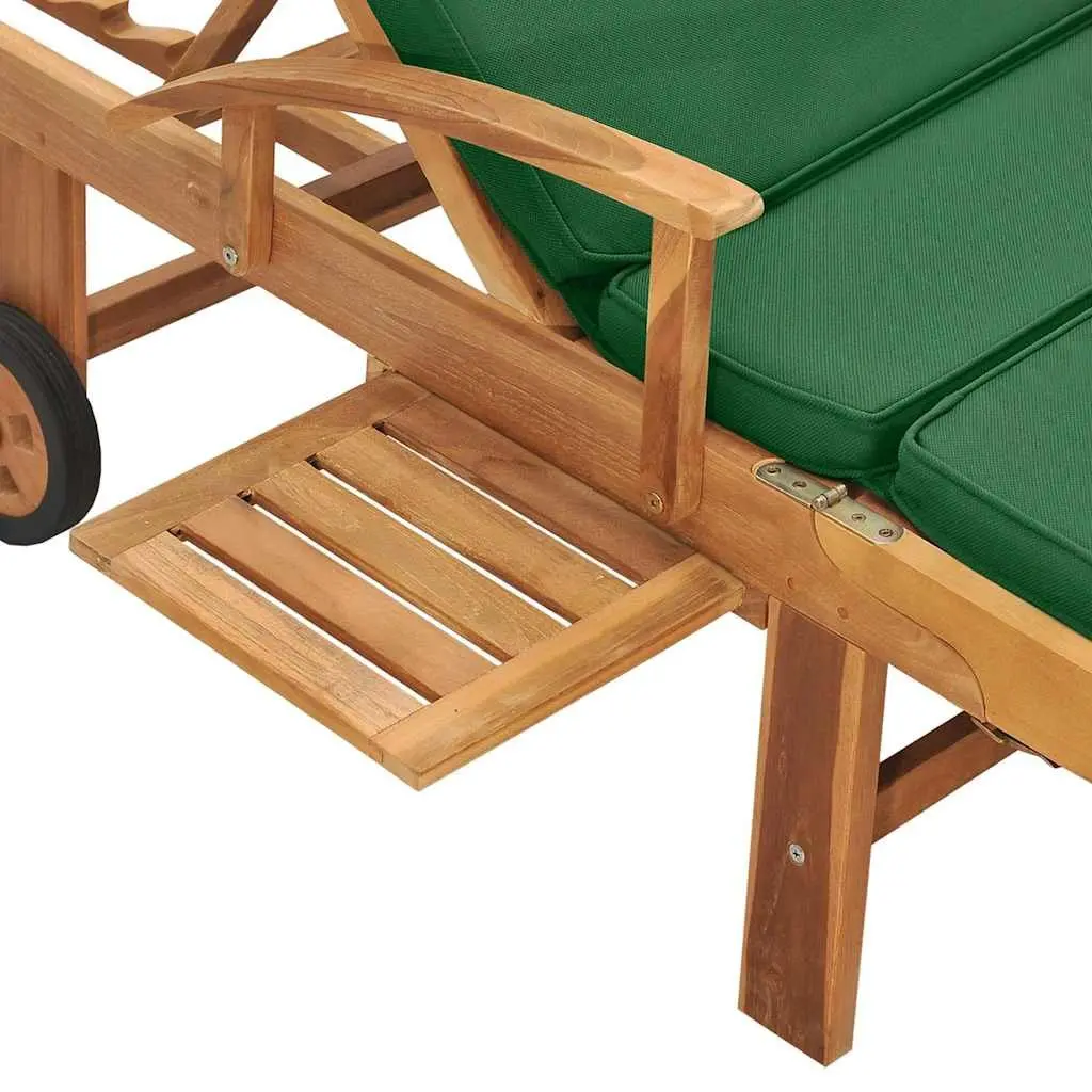 Sun Lounger Teak Wood Outdoor Garden Patio Deck Chair Adjustable Backrest Cushion Green