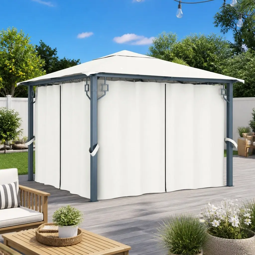Gazebo Sunshade Shelter 300x300 cm Outdoor Cream with Curtains