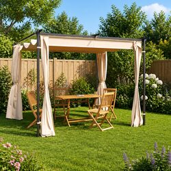 Reliable Outdoor Gazebo 3x3 m in Cream with Curtains
