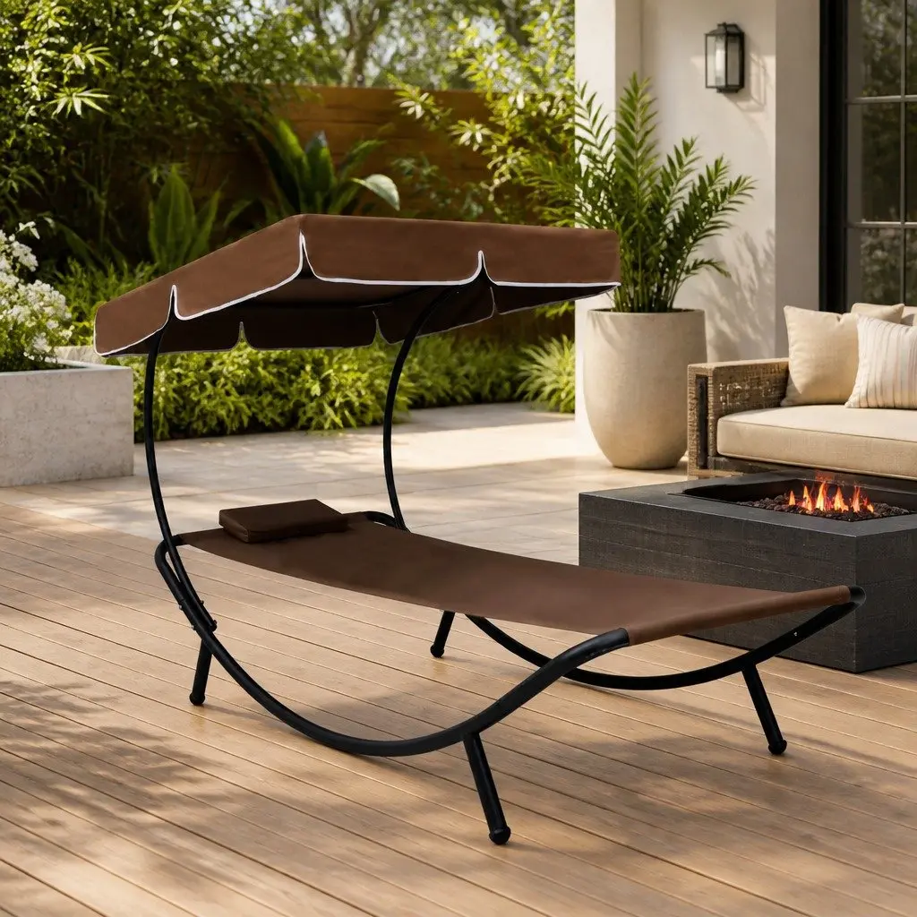 Outdoor Lounger Bed with Canopy and Pillow