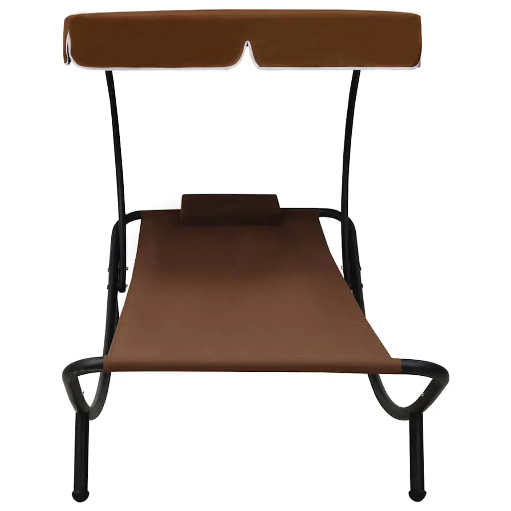 Outdoor Sun Lounger Bed Canopy Pillow Garden Patio Beach Relax Brown
