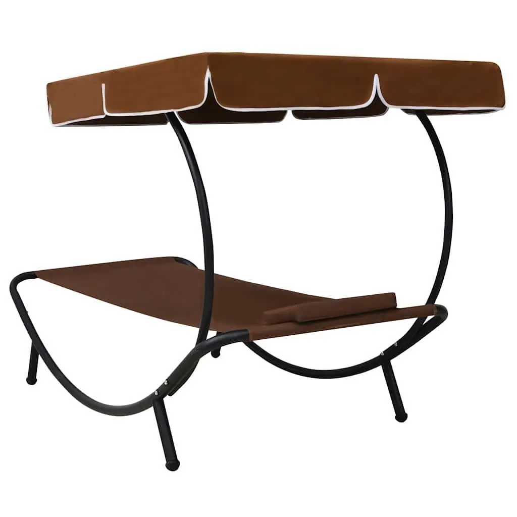 Outdoor Sun Lounger Bed Canopy Pillow Garden Patio Beach Relax Brown