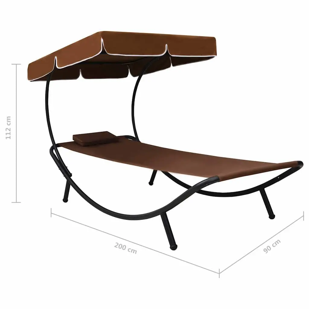 Outdoor Sun Lounger Bed Canopy Pillow Garden Patio Beach Relax Brown