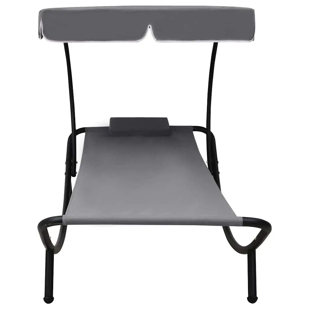 Outdoor Sun Lounger Bed Canopy Pillow Grey