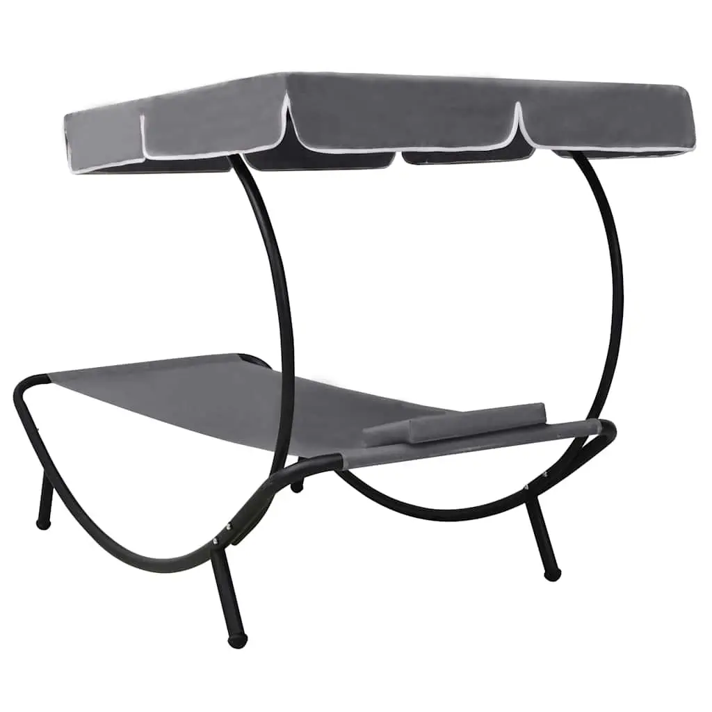 Outdoor Sun Lounger Bed Canopy Pillow Grey