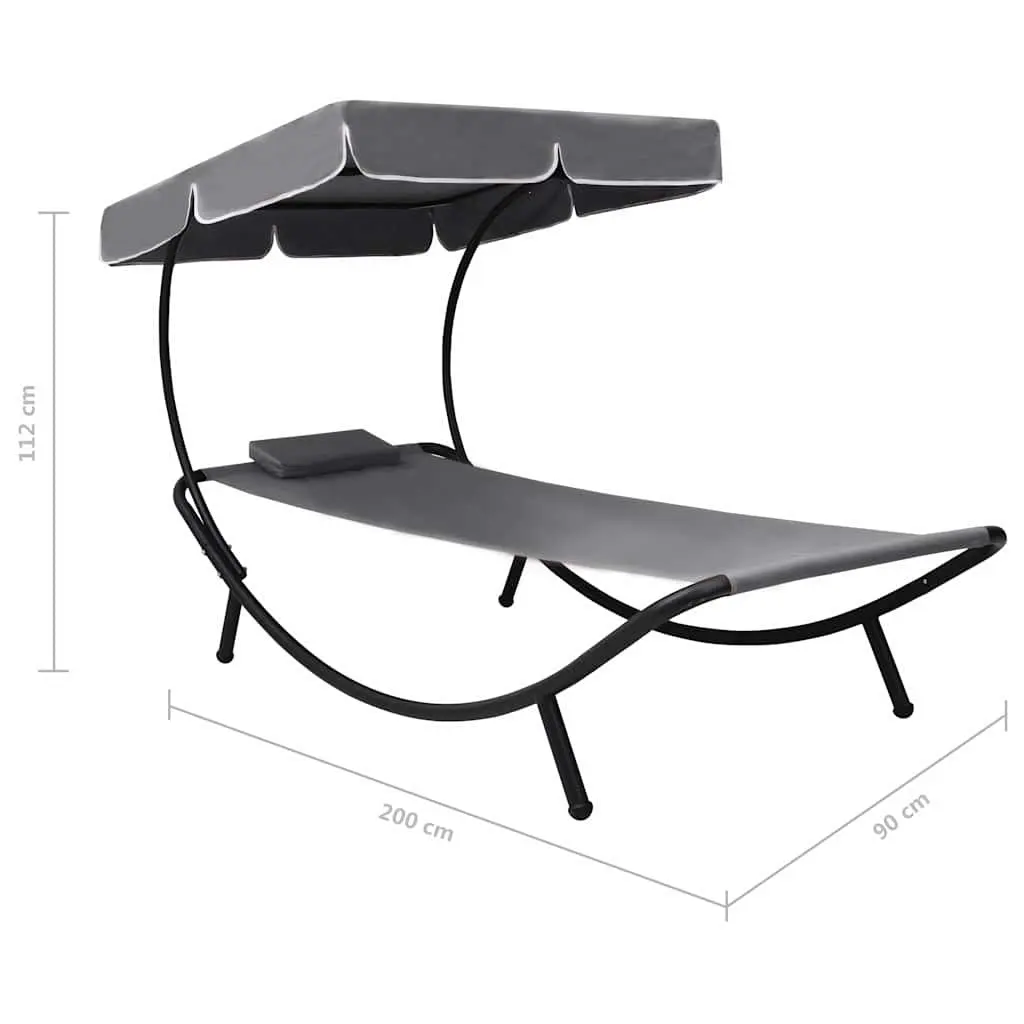 Outdoor Sun Lounger Bed Canopy Pillow Grey