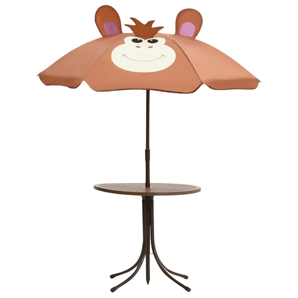 Kids Garden Bistro Set Outdoor Furniture Table Chairs Parasol Brown 3 Piece