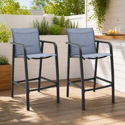 Warm and Practical Grey Textilene Bar Chairs Set of 2