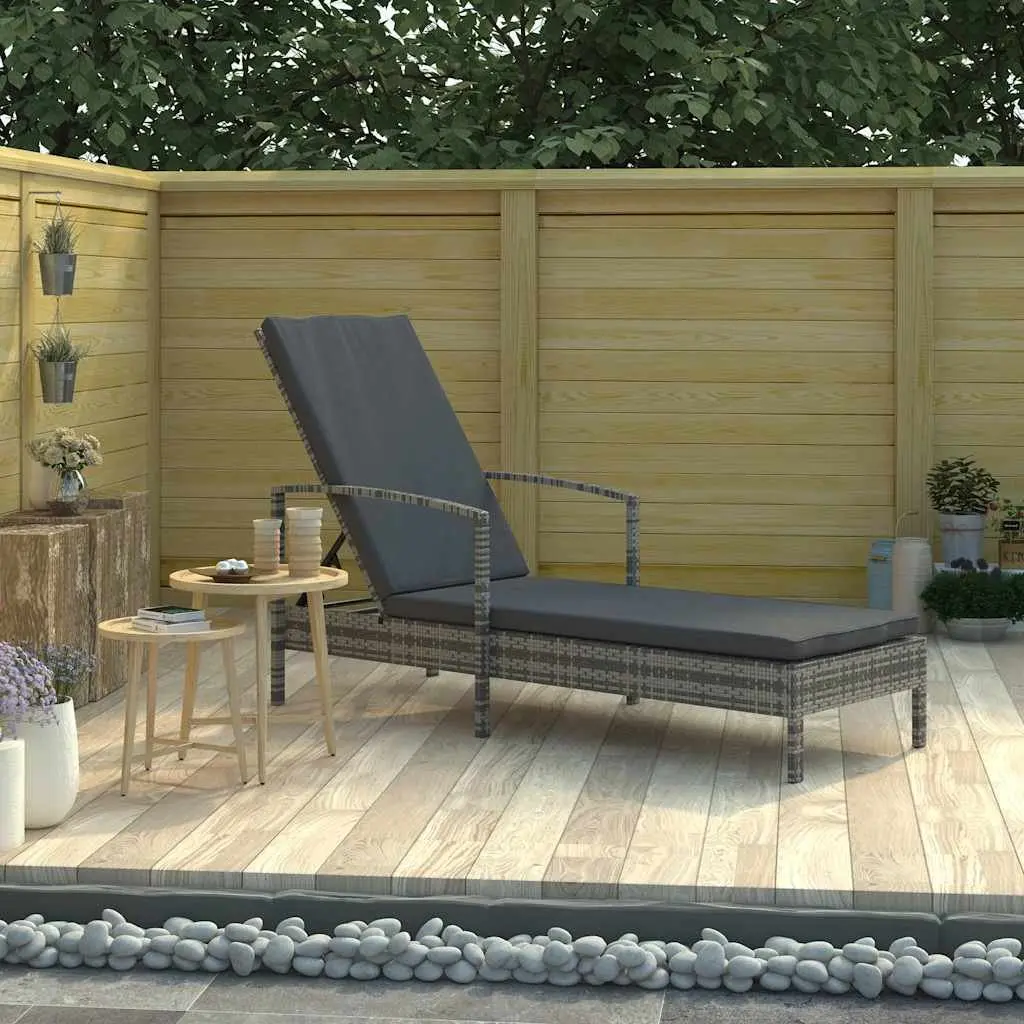 Sun Lounger Adjustable Outdoor Patio Deck Chair Poly Rattan Grey