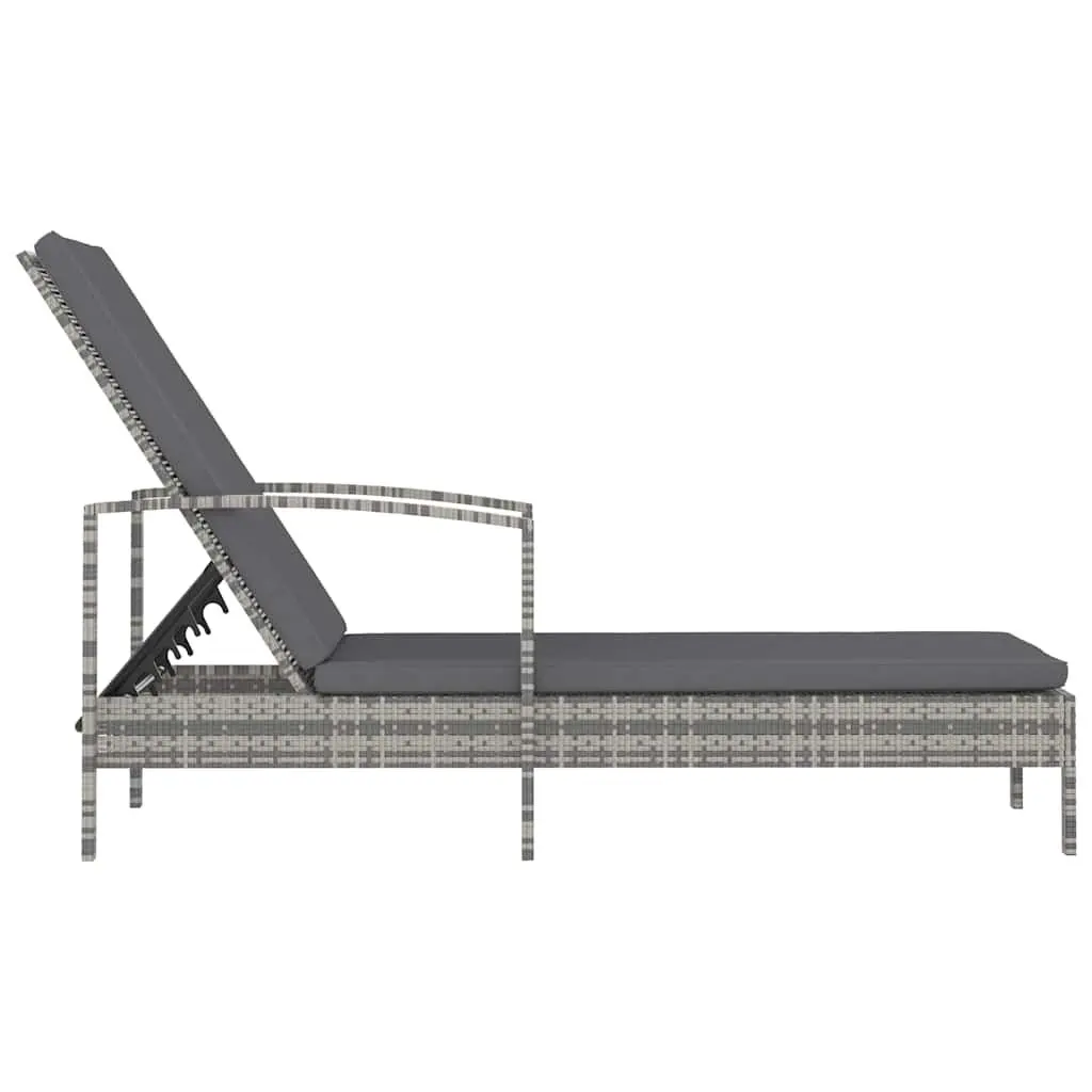 Sun Lounger Adjustable Outdoor Patio Deck Chair Poly Rattan Grey
