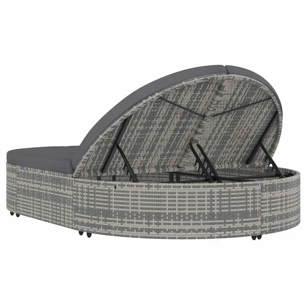 2-Person Sun Lounger Adjustable Ends Grey Poly Rattan Daybed