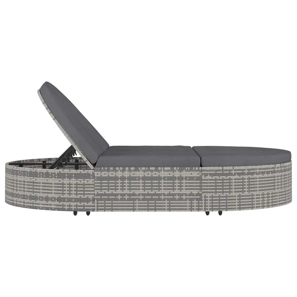 2-Person Sun Lounger Adjustable Ends Grey Poly Rattan Daybed