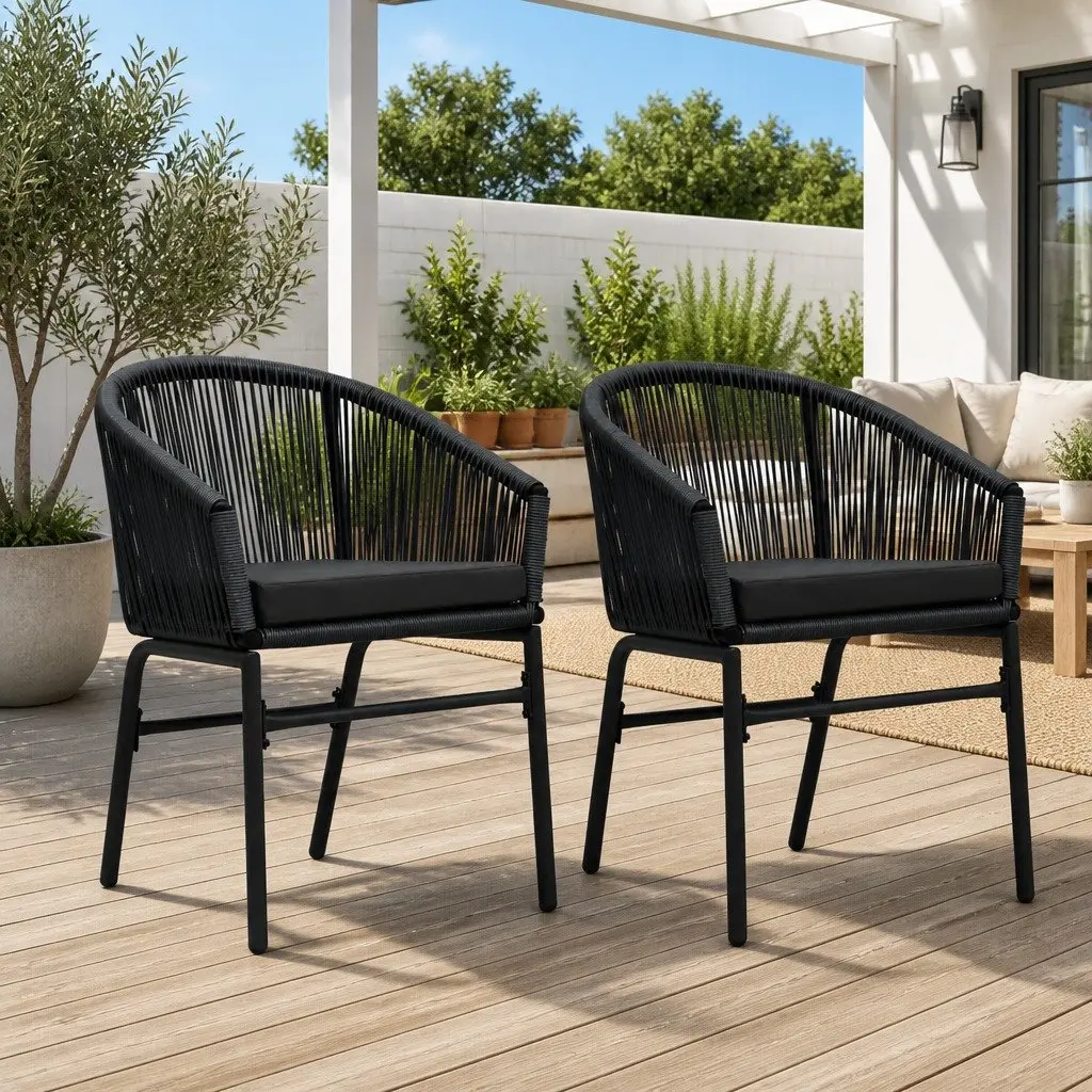 Outdoor Chairs Set 2 pcs Black Rattan Garden Seating