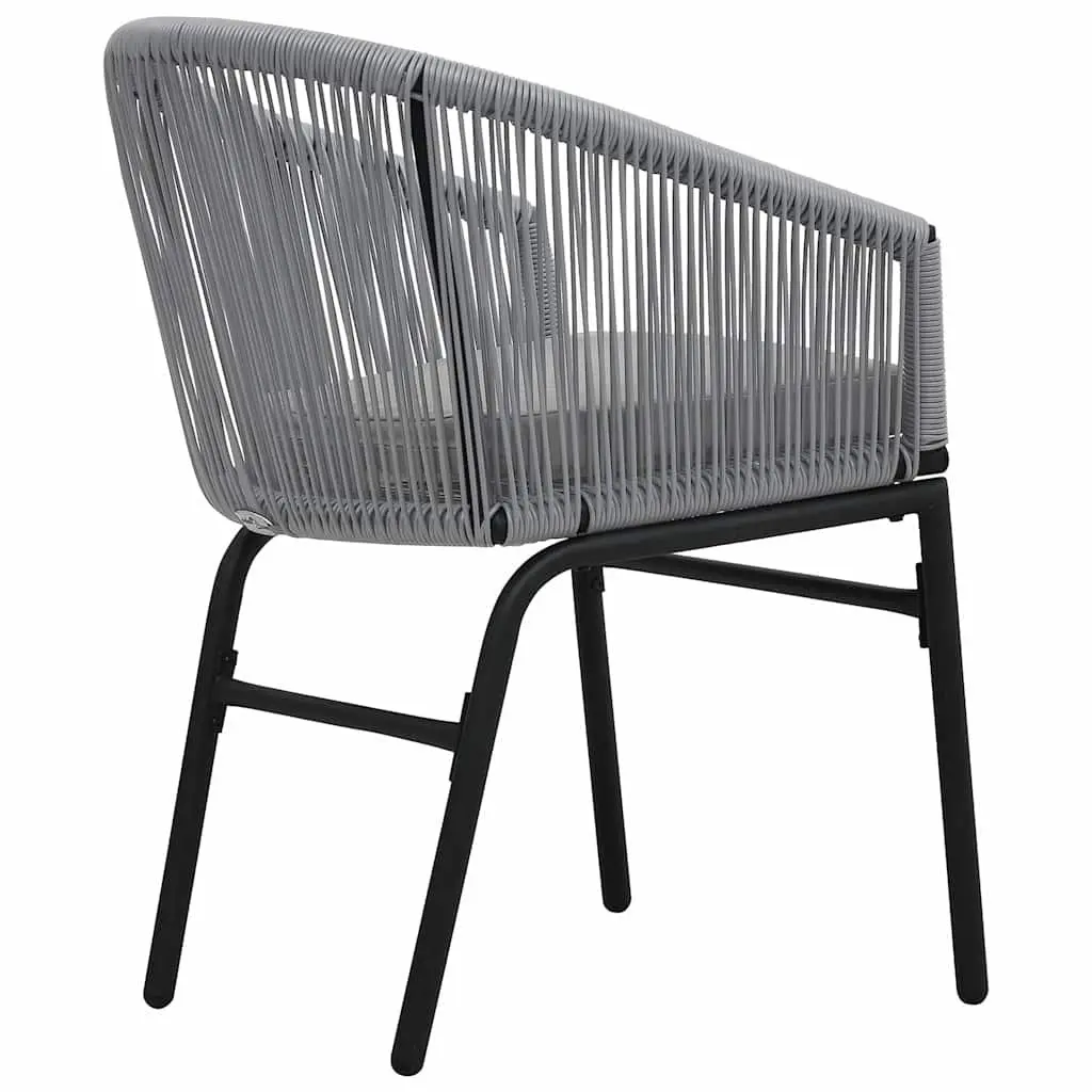 3 Piece Bistro Lounge Set Outdoor Cushioned Chairs Side Table Grey PE Rattan