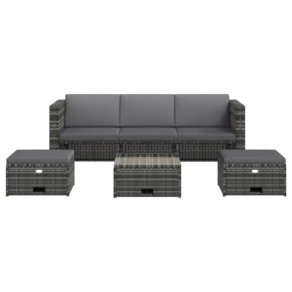 Garden Lounge Set Outdoor Furniture 4 Piece Grey Poly Rattan Sofa Table Cushions