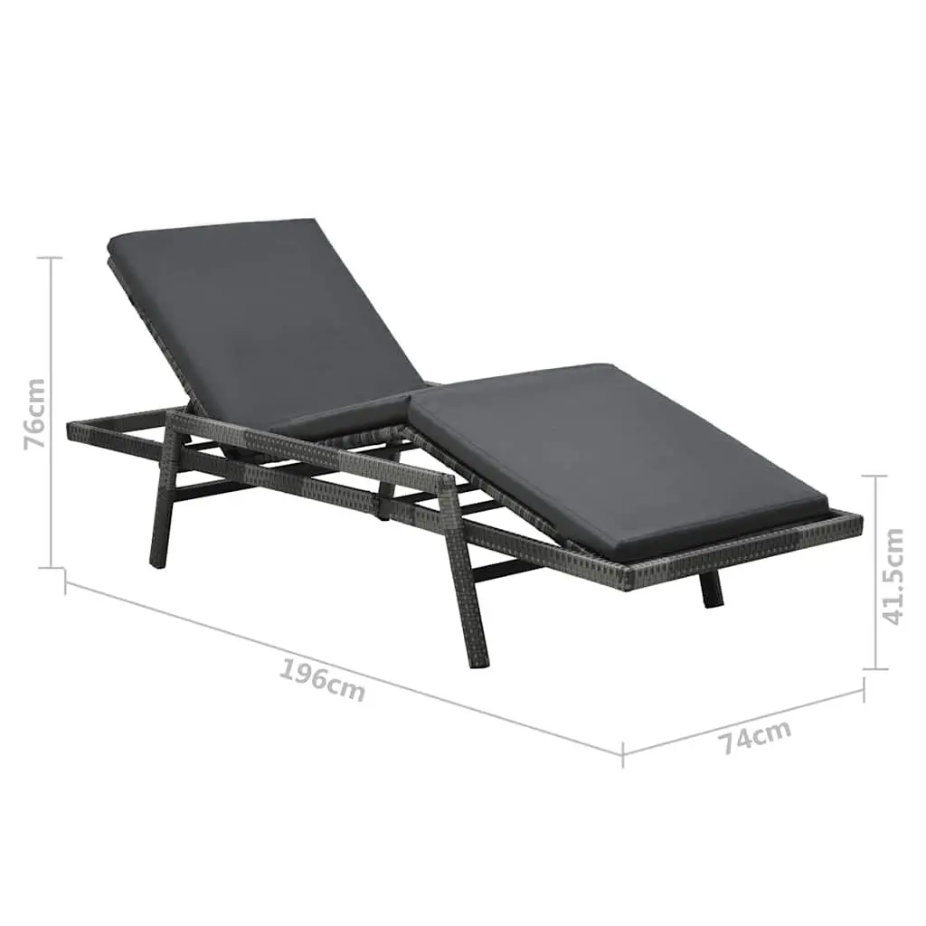 Sun Lounger Outdoor Garden Patio Reclining Lounge Chair Grey Poly Rattan