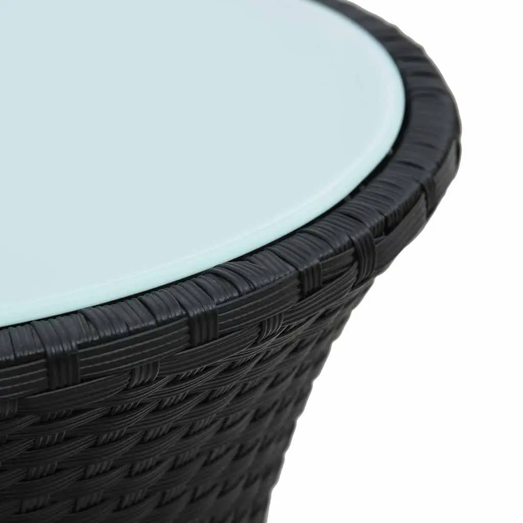 Outdoor Rattan Side Table Drum Shape Black Weather Resistant Easy Clean