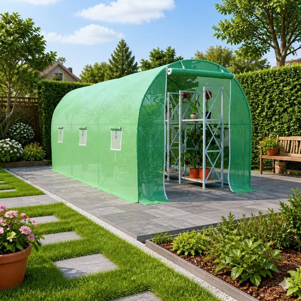 Greenhouse 9 m² Garden Plant House 4.5x2x2 m Green Ventilation Windows Door