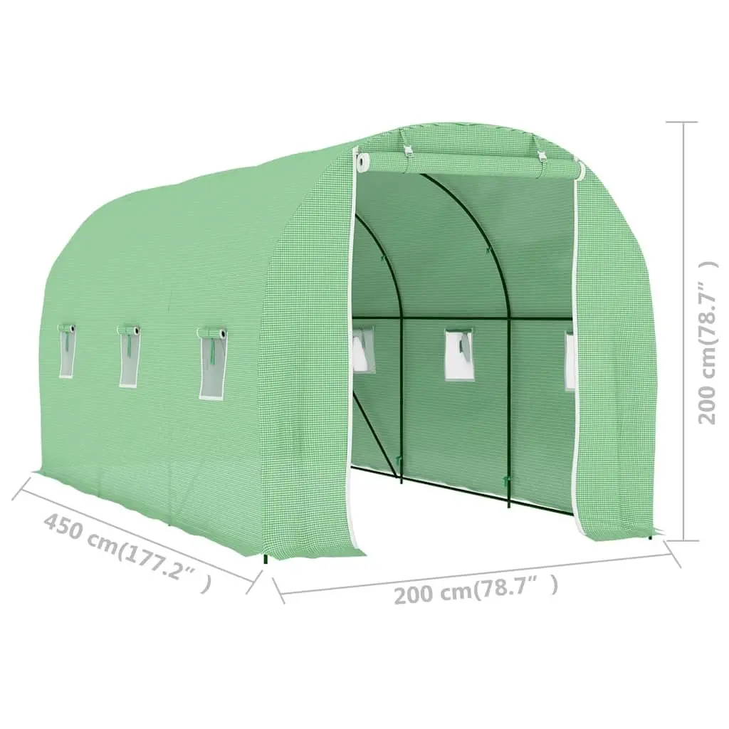 Greenhouse 9 m² Garden Plant House 4.5x2x2 m Green Ventilation Windows Door