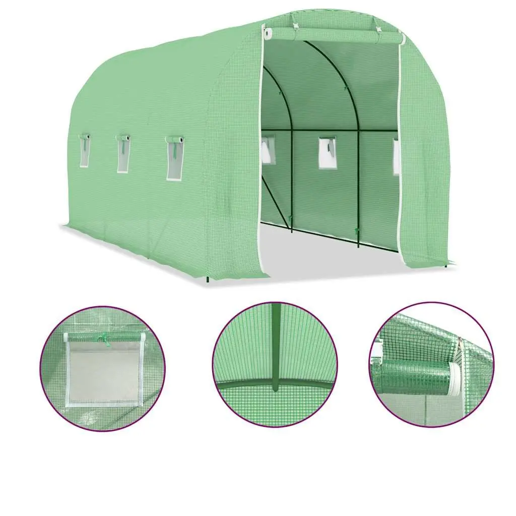 Greenhouse 9 m² Garden Plant House 4.5x2x2 m Green Ventilation Windows Door