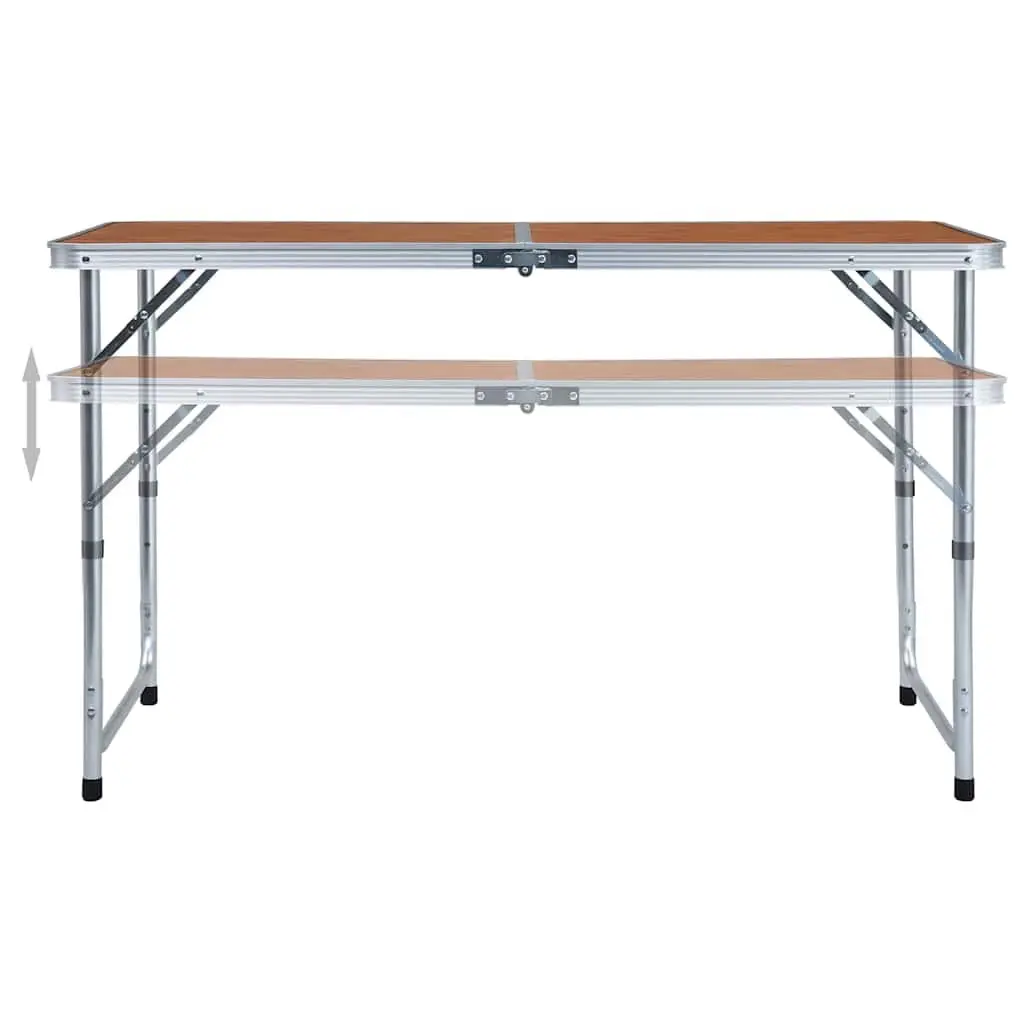 Adjustable Height Camping Table Portable Outdoor Picnic Garden Brown 120x60cm
