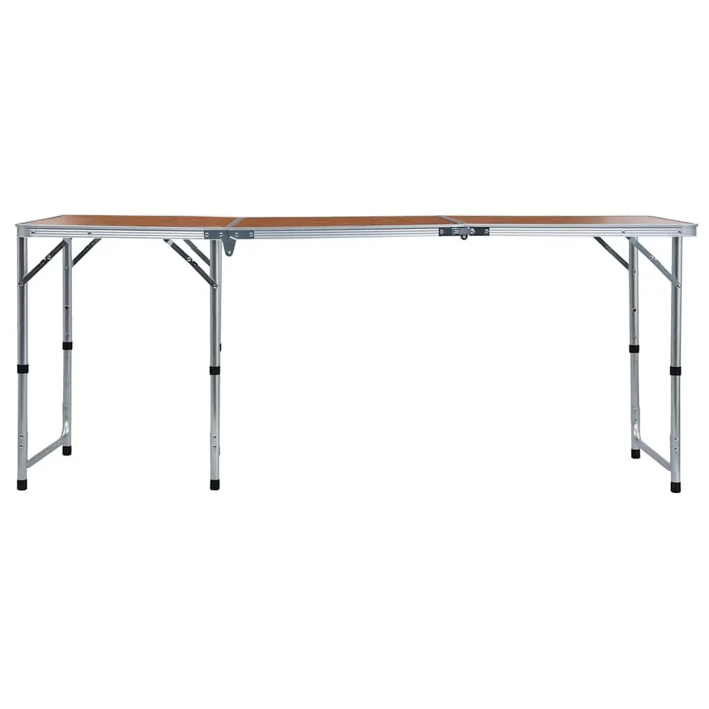 Foldable Camping Table Adjustable Height 180x60cm Brown Outdoor Picnic Portable