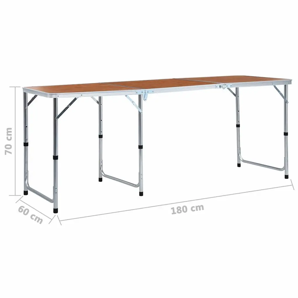 Foldable Camping Table Adjustable Height 180x60cm Brown Outdoor Picnic Portable