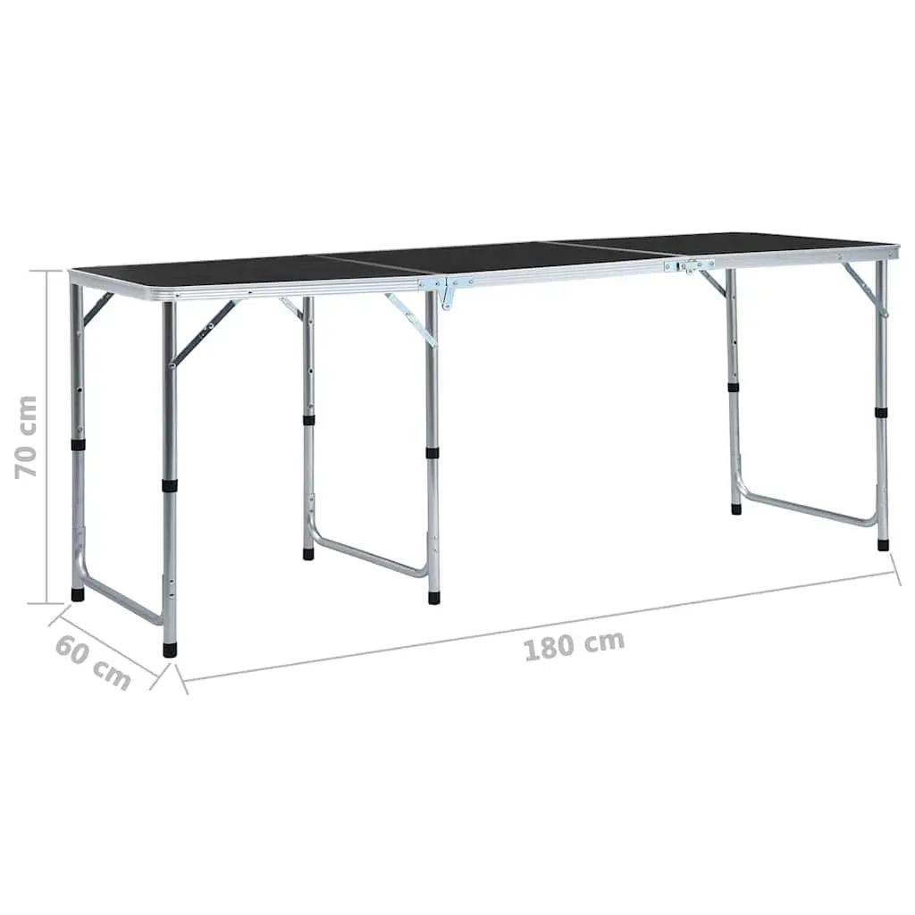 Foldable Camping Table Adjustable Height Grey Portable Outdoor 180 x 60 cm