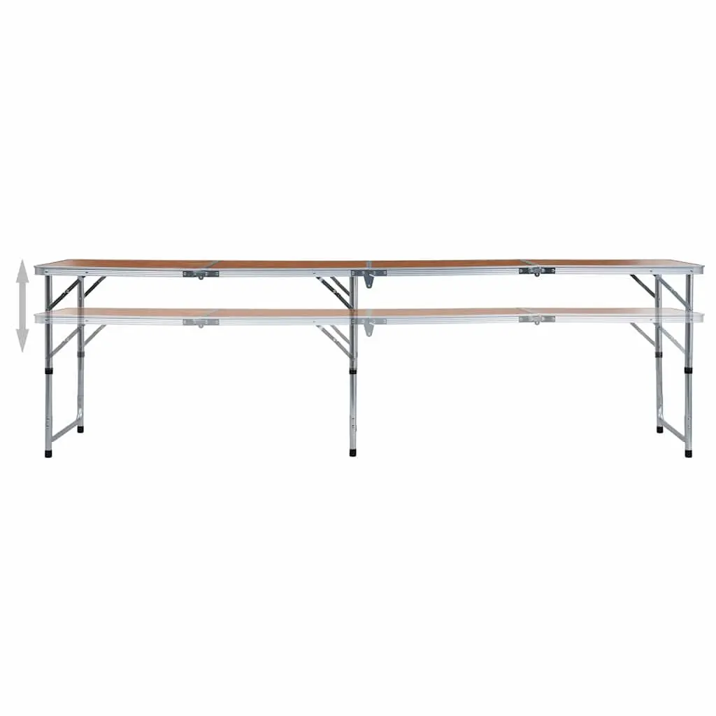 Foldable Camping Table Adjustable Height 240x60 cm Brown Portable Picnic Outdoor
