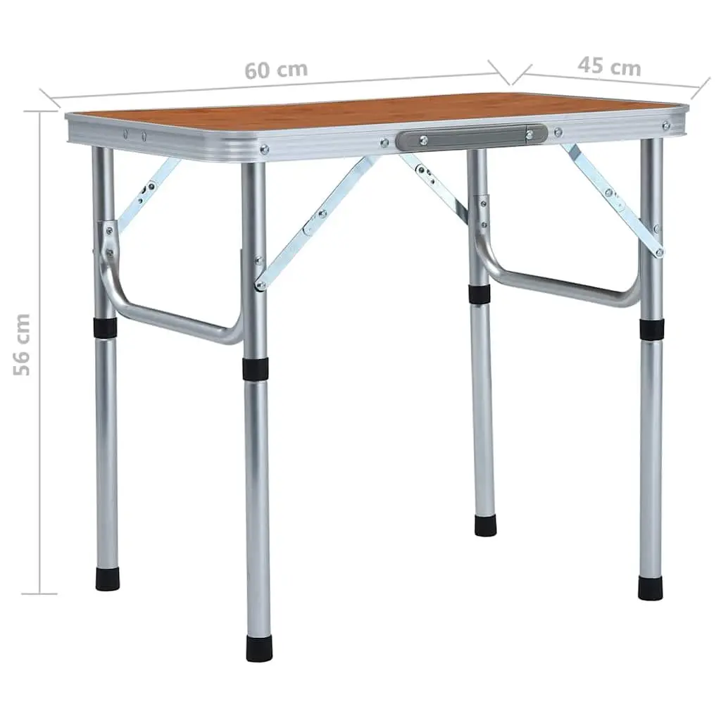Folding Camping Table Outdoor Picnic BBQ 60 x 45 cm Brown Portable Lightweight Aluminum