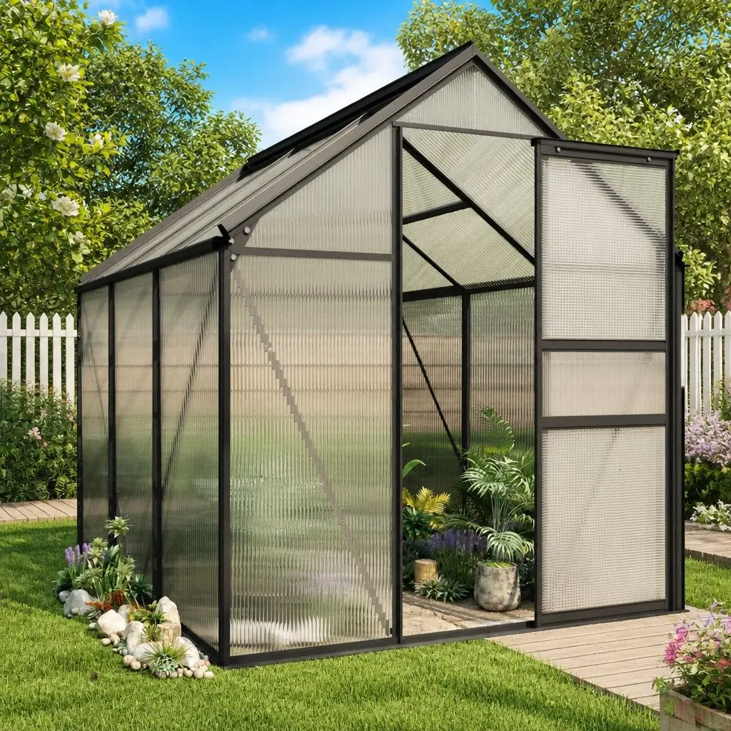 Greenhouse Polycarbonate Anthracite 3.61 m² Garden Aluminium Frame UV Resistant
