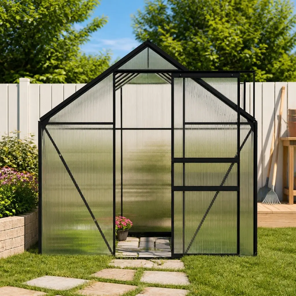 Greenhouse Polycarbonate Panels UV Resistant 5.89m² Anthracite Aluminium Frame