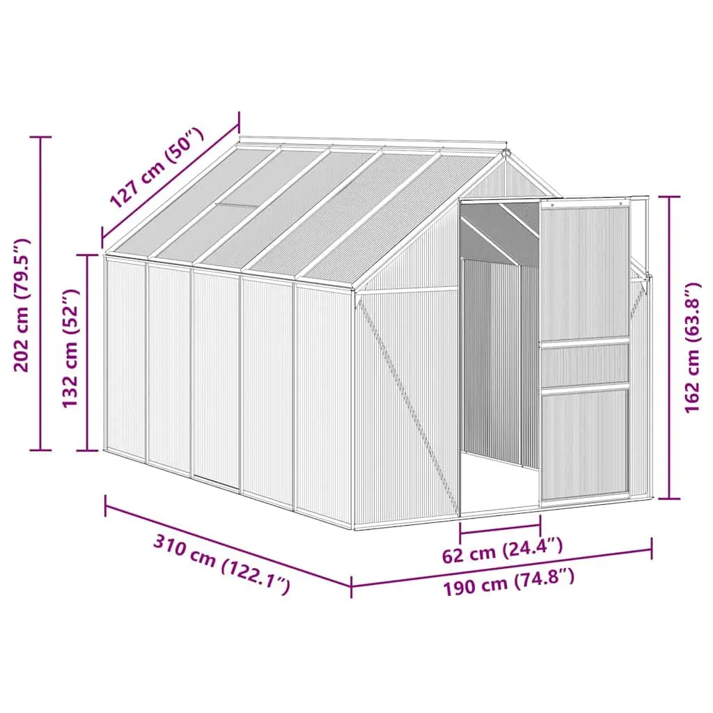 Greenhouse Polycarbonate Panels UV Resistant 5.89m² Anthracite Aluminium Frame